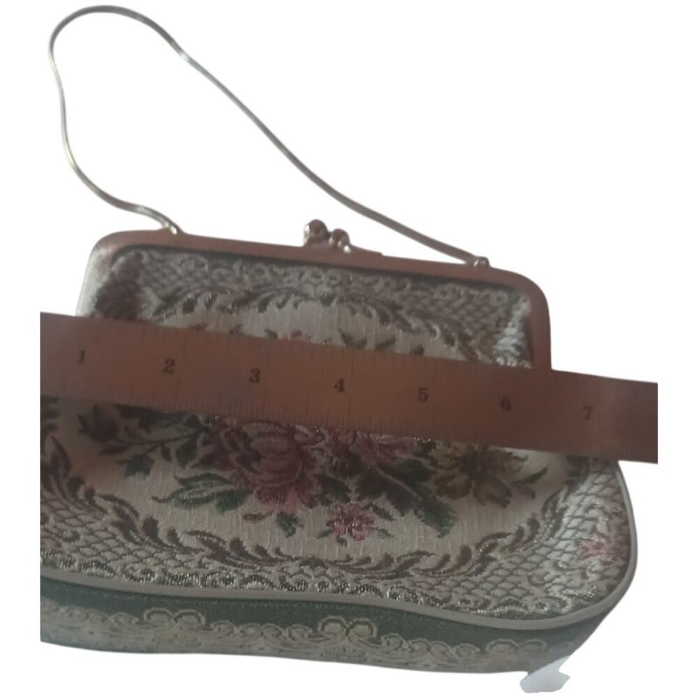 Vintage Floral Tapestry Purse Mid-Century Needlepoint Evening Bag Cottagecore - Picture 7 of 8